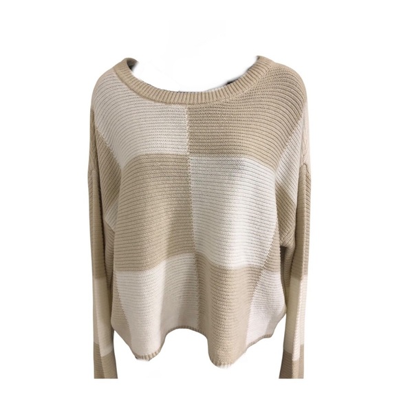 Jessica Simpson cream & offwhite colorblock ribbed neckline sweater size Large - Picture 5 of 12